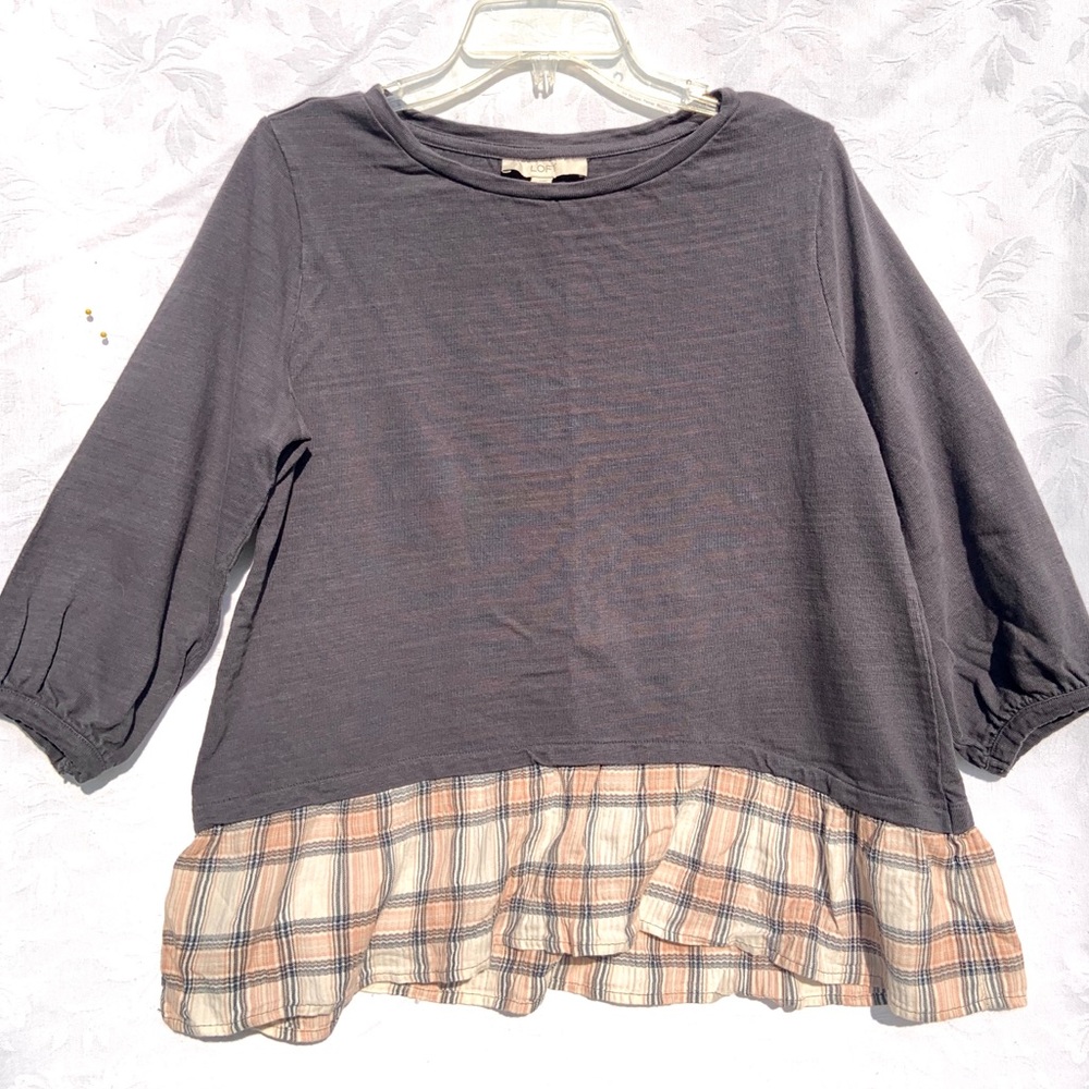 LOFT Sweatshirt w/Plaid Ruffle Detail